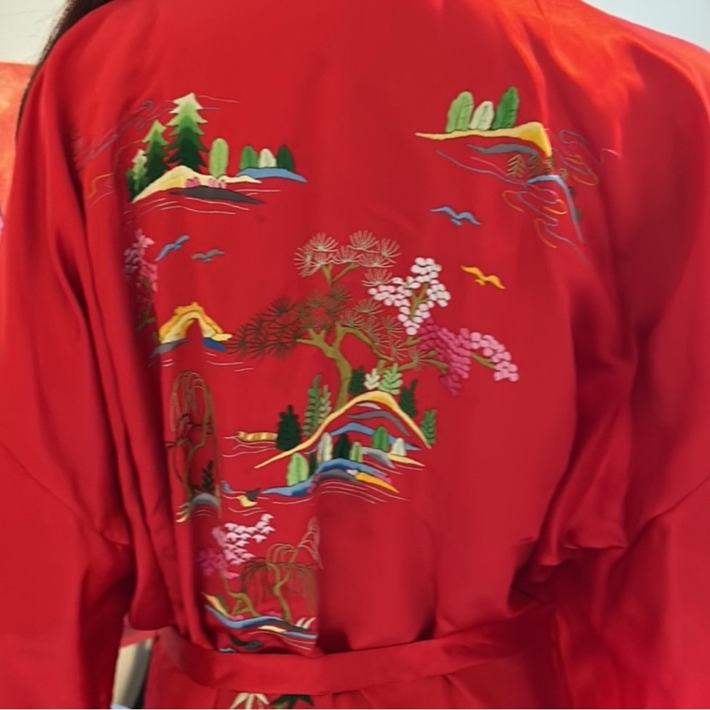 Vintage Golden Bee Silk Blend Kimono Robe with Beautiful Embroidery L - Picture 8 of 11